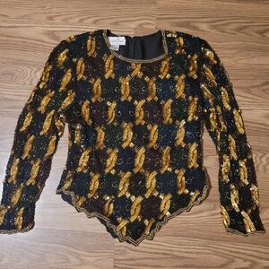Vintage Beaded and Sequined Silk Top